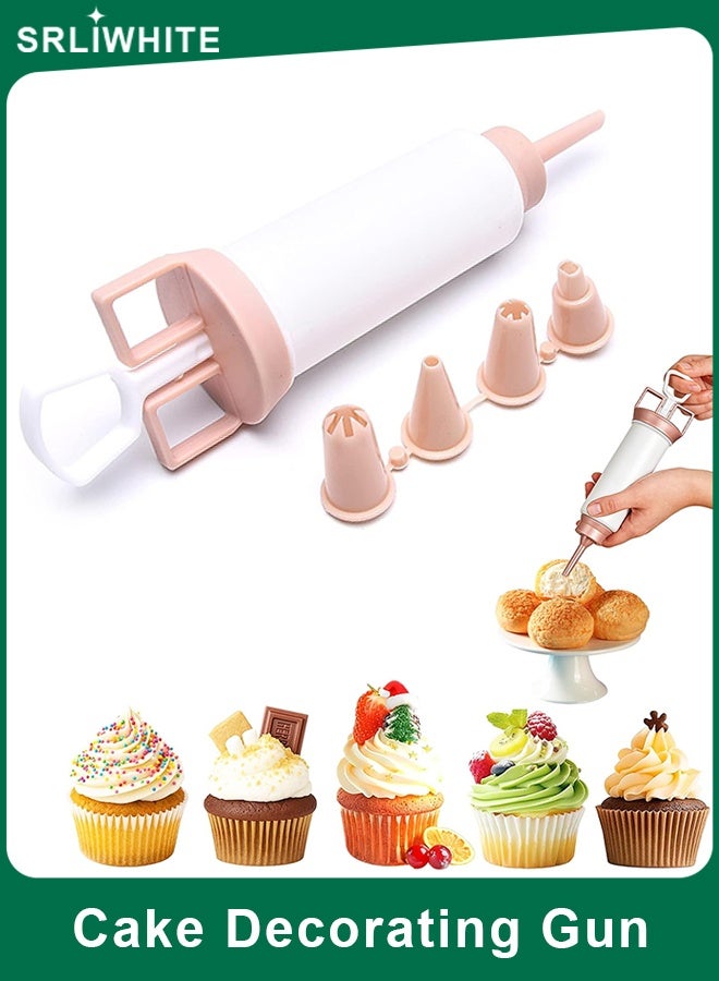 SRLIWHITE Pink Cake Decorating Gun & Cupcake Icing Piping Kit with 5 Tips, Plastic Cookie & Cream Injector Syringe Set for Cakes, Cupcakes, Cookies and Pastries - Image 1